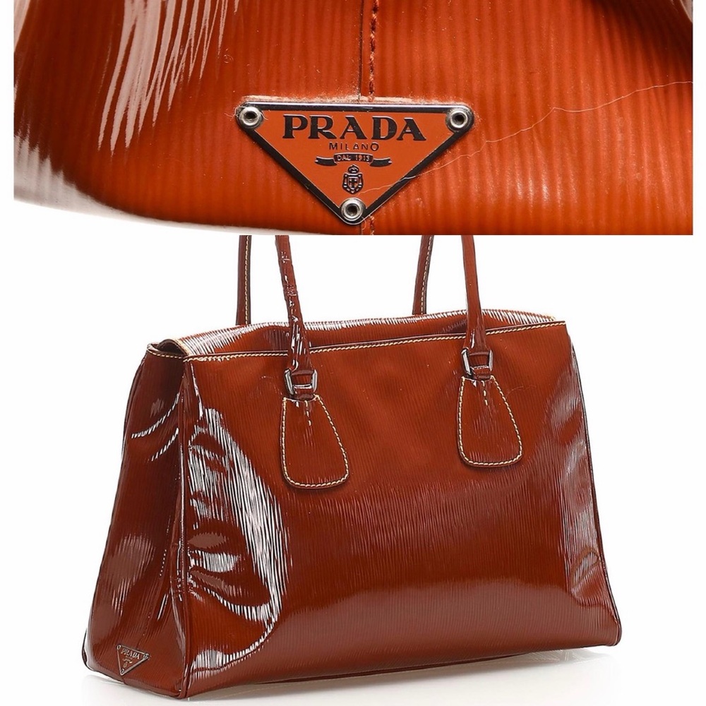 Prada Vernis Cognac Brown Bag 100% Authentic